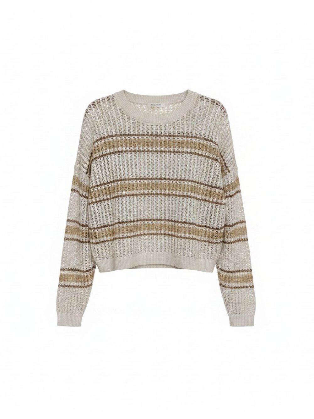 Striped Open-Knit Cropped Sweater Cream & Rust (Size Large - No Brand Tag)